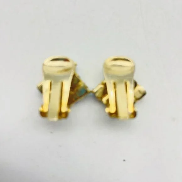 Vintage Square Aurora Borealis Earrings Gold Tone Clip On Glam Bling Sparkle - Picture 3 of 9